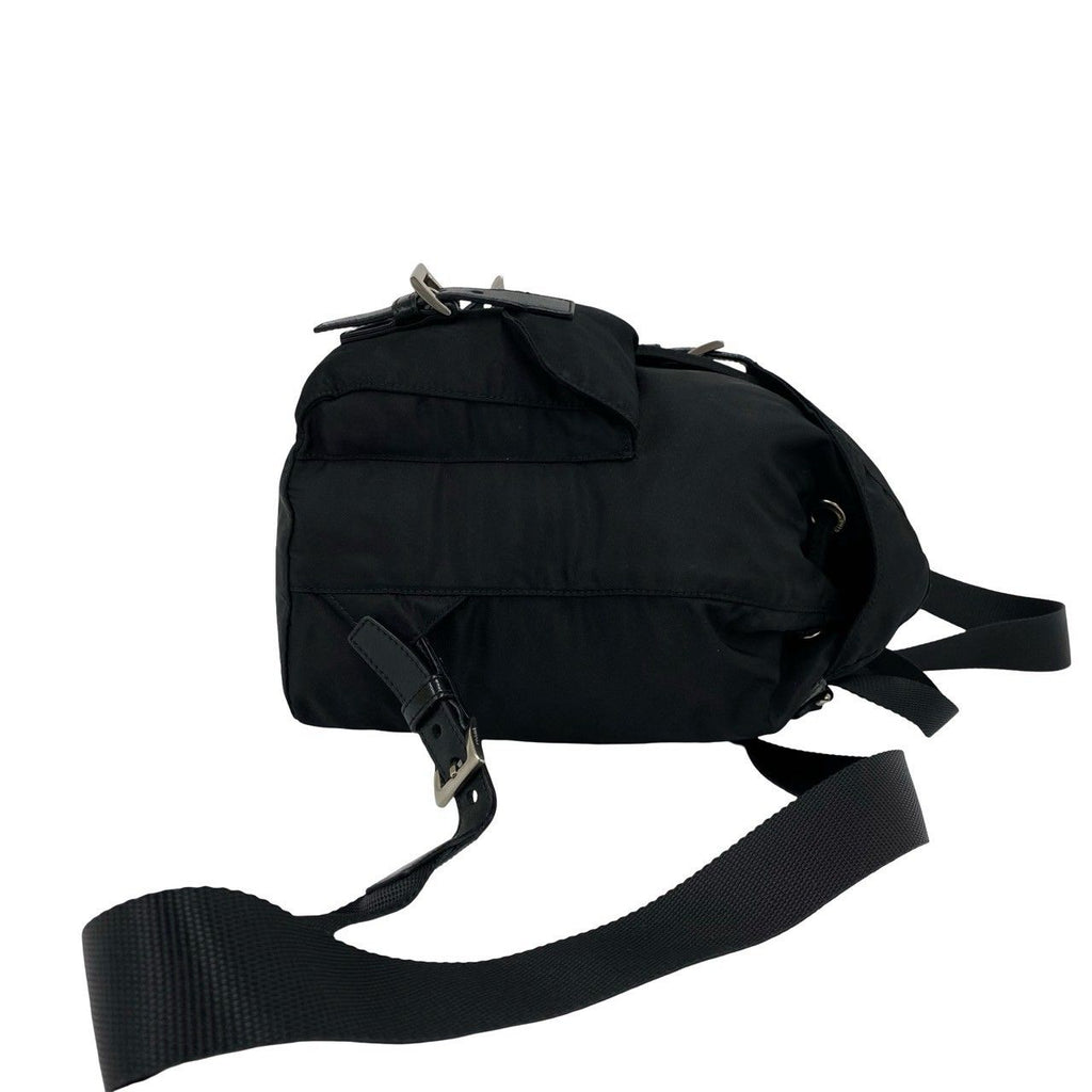 Prada Triangle Logo Tessuto Pocono Nylon Leather Drawstring Backpack Black — view 6