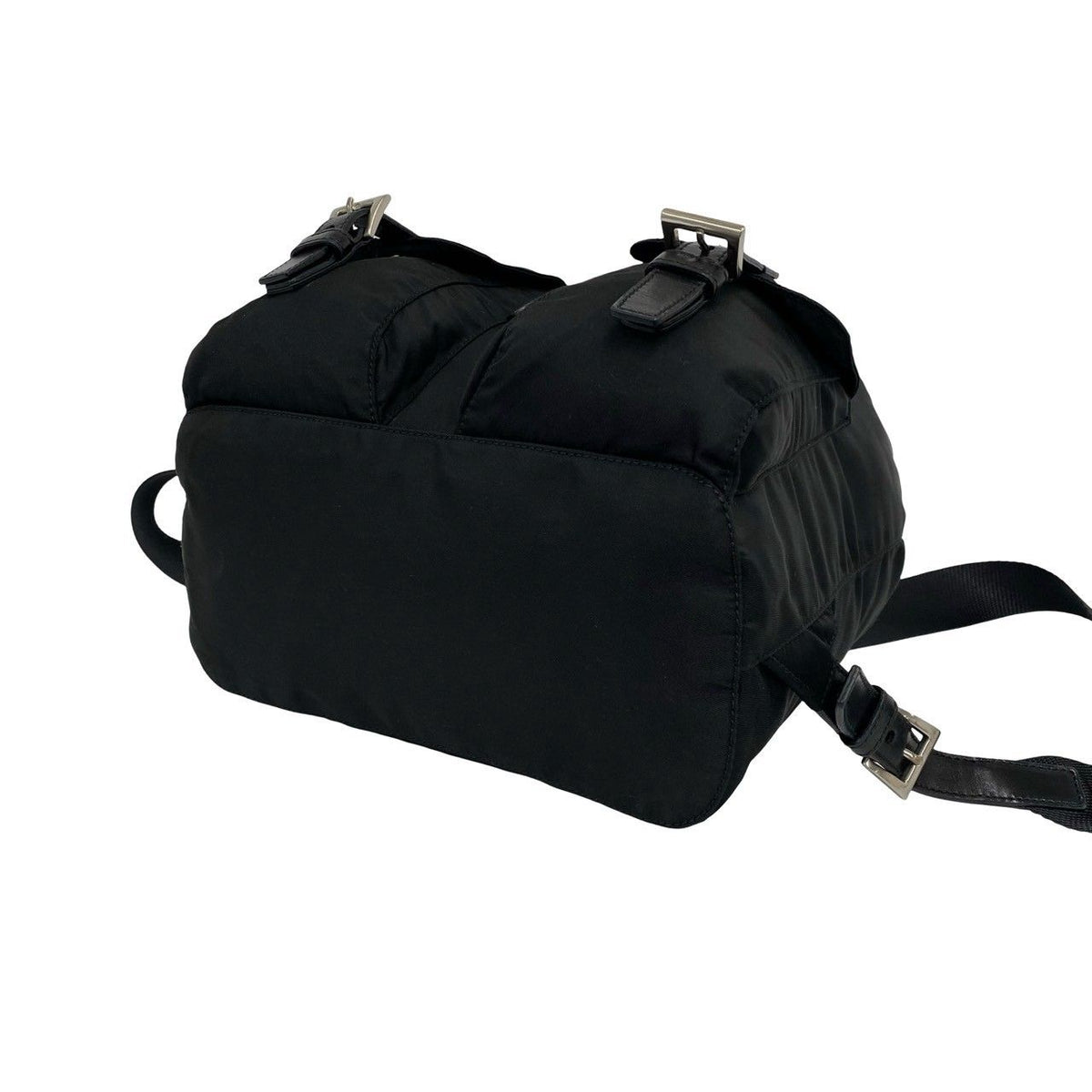 Prada Triangle Logo Tessuto Pocono Nylon Leather Drawstring Backpack Black — view 8