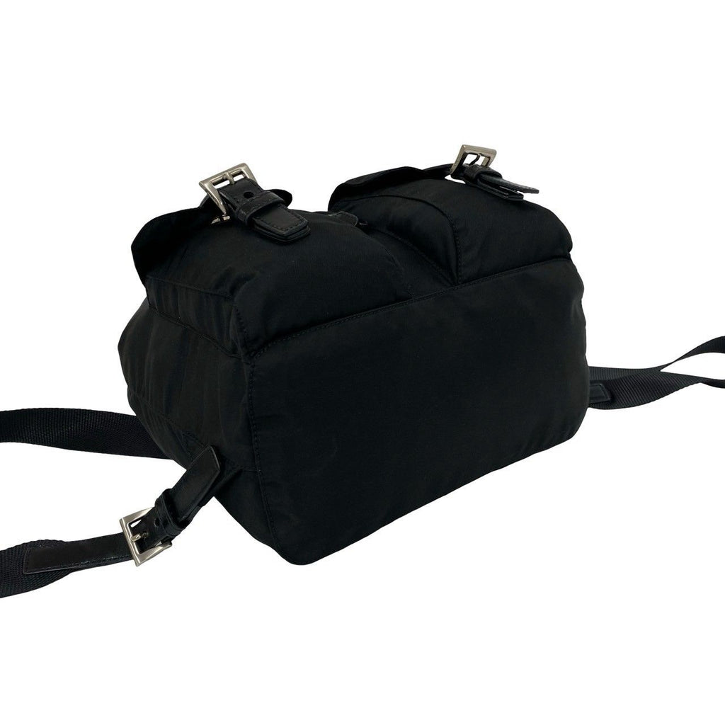 Prada Triangle Logo Tessuto Pocono Nylon Leather Drawstring Backpack Black — view 7