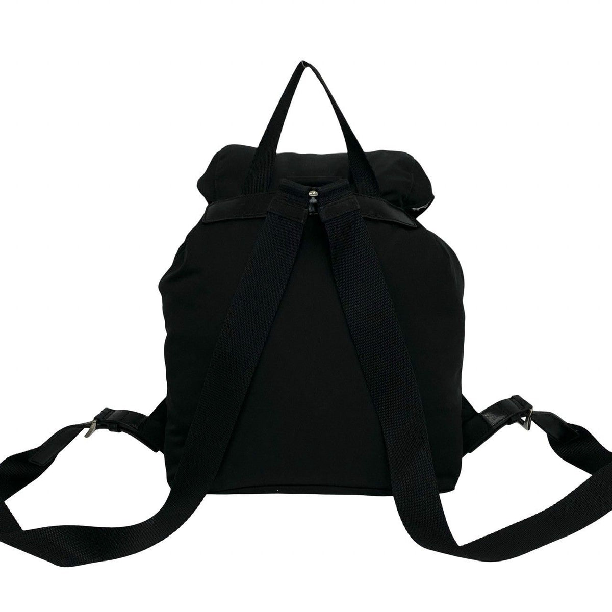 Prada Triangle Logo Tessuto Pocono Nylon Leather Drawstring Backpack Black — view 3