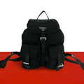 Prada Triangle Logo Tessuto Pocono Nylon Leather Drawstring Backpack Black
