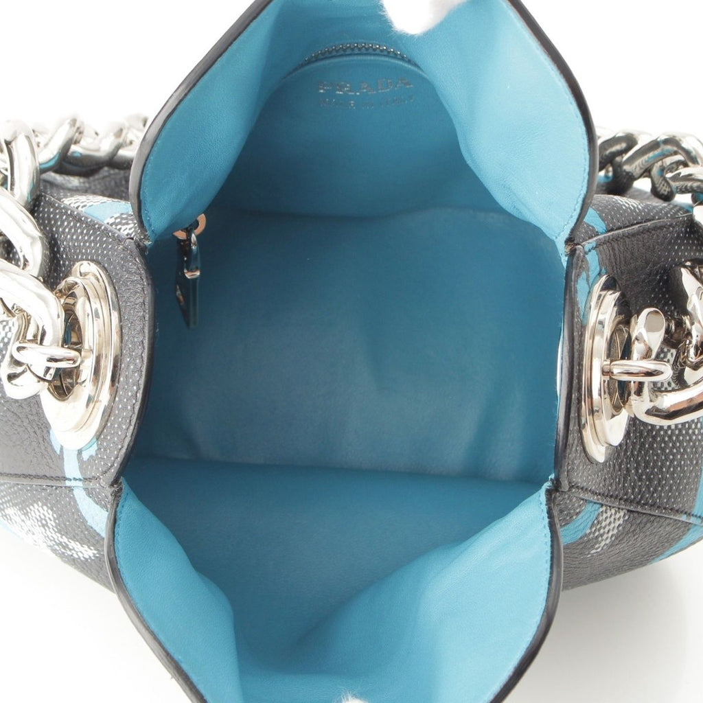 Prada Leather Cowhide Rabbit Arrow Shoulder Bag Black Blue — view 7