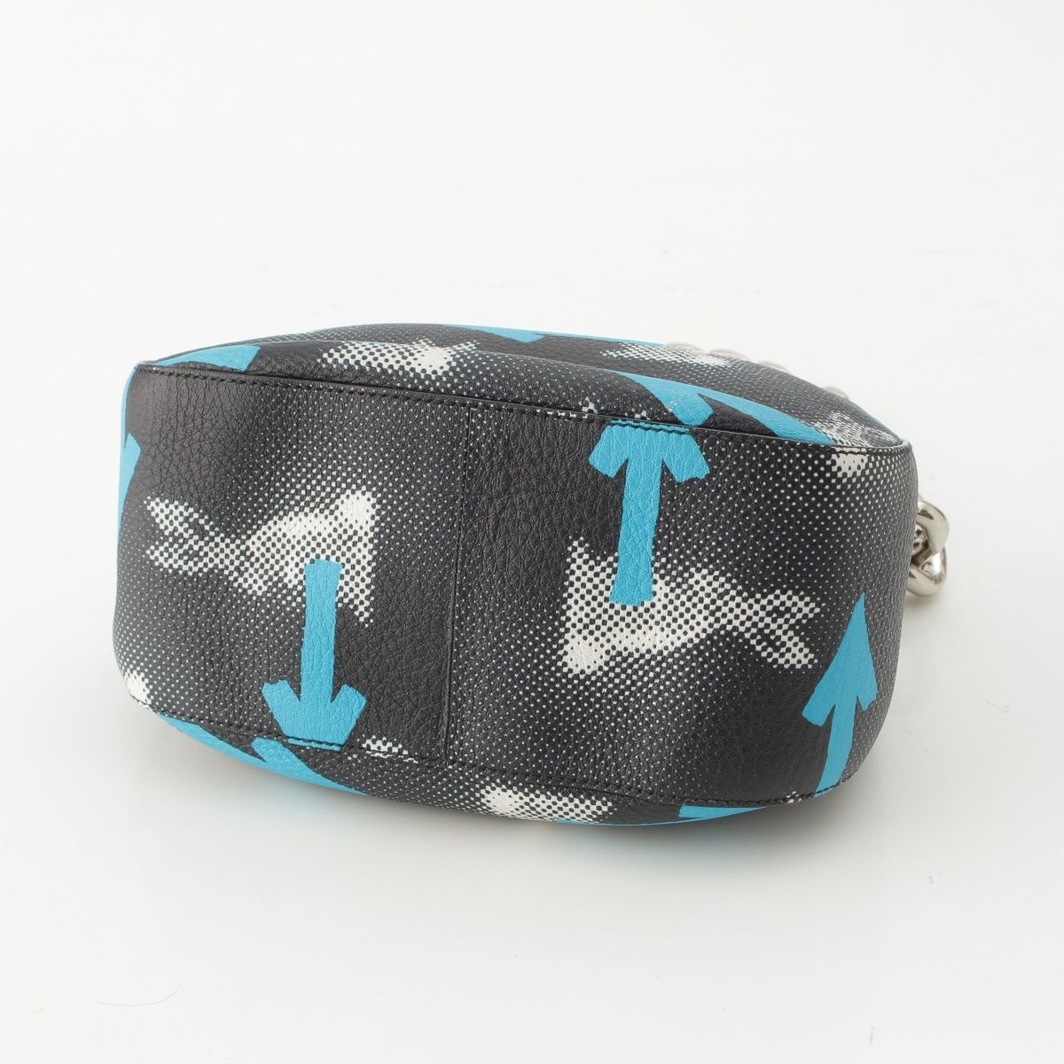 Prada Leather Cowhide Rabbit Arrow Shoulder Bag Black Blue — view 6