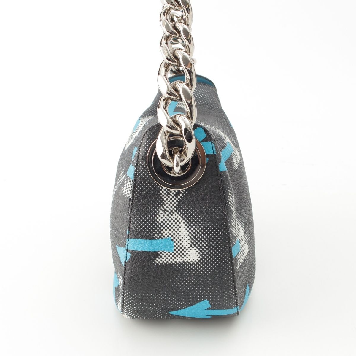 Prada Leather Cowhide Rabbit Arrow Shoulder Bag Black Blue — view 4