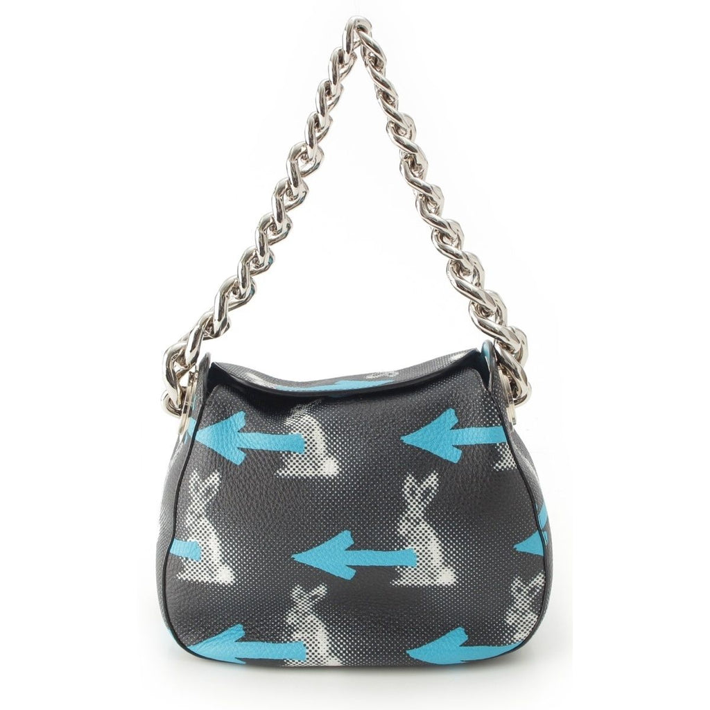 Prada Leather Cowhide Rabbit Arrow Shoulder Bag Black Blue