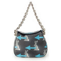 Prada Leather Cowhide Rabbit Arrow Shoulder Bag Black Blue