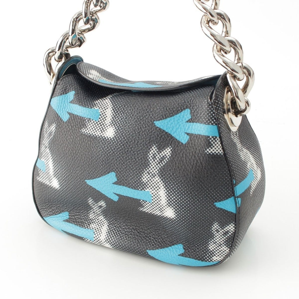 Prada Leather Cowhide Rabbit Arrow Shoulder Bag Black Blue — view 3