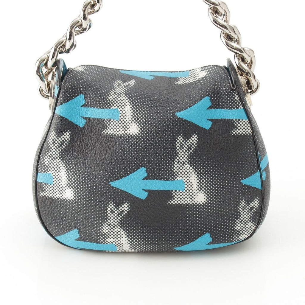 Prada Leather Cowhide Rabbit Arrow Shoulder Bag Black Blue — view 5