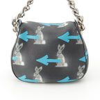 Prada Leather Cowhide Rabbit Arrow Shoulder Bag Black Blue — view 5