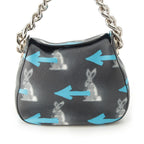 Prada Leather Cowhide Rabbit Arrow Shoulder Bag Black Blue — view 2