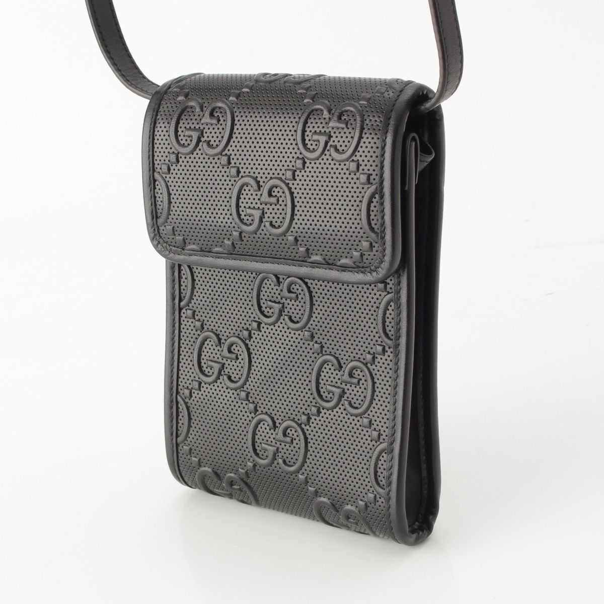Gucci Leather GG Embossed Shoulder Bag Pouch Black — view 2