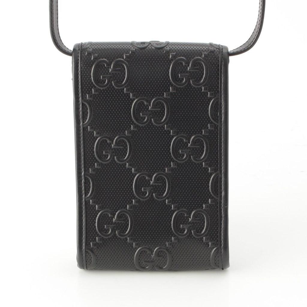 Gucci Leather GG Embossed Shoulder Bag Pouch Black — view 4