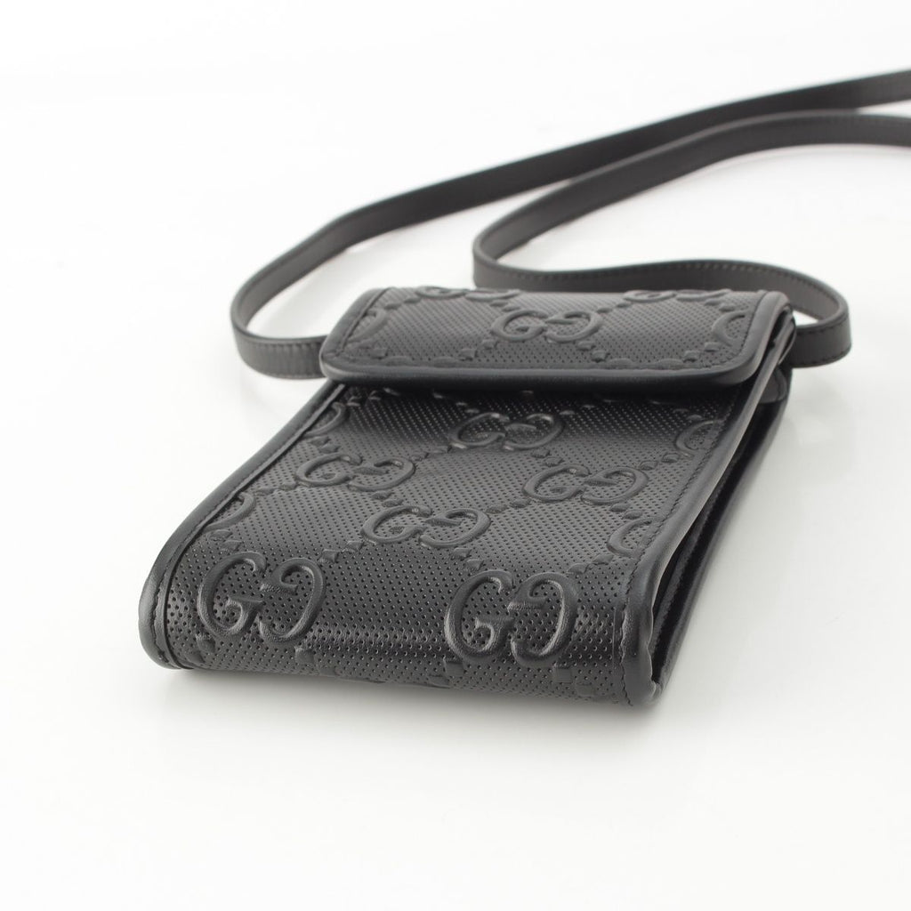 Gucci Leather GG Embossed Shoulder Bag Pouch Black — view 5