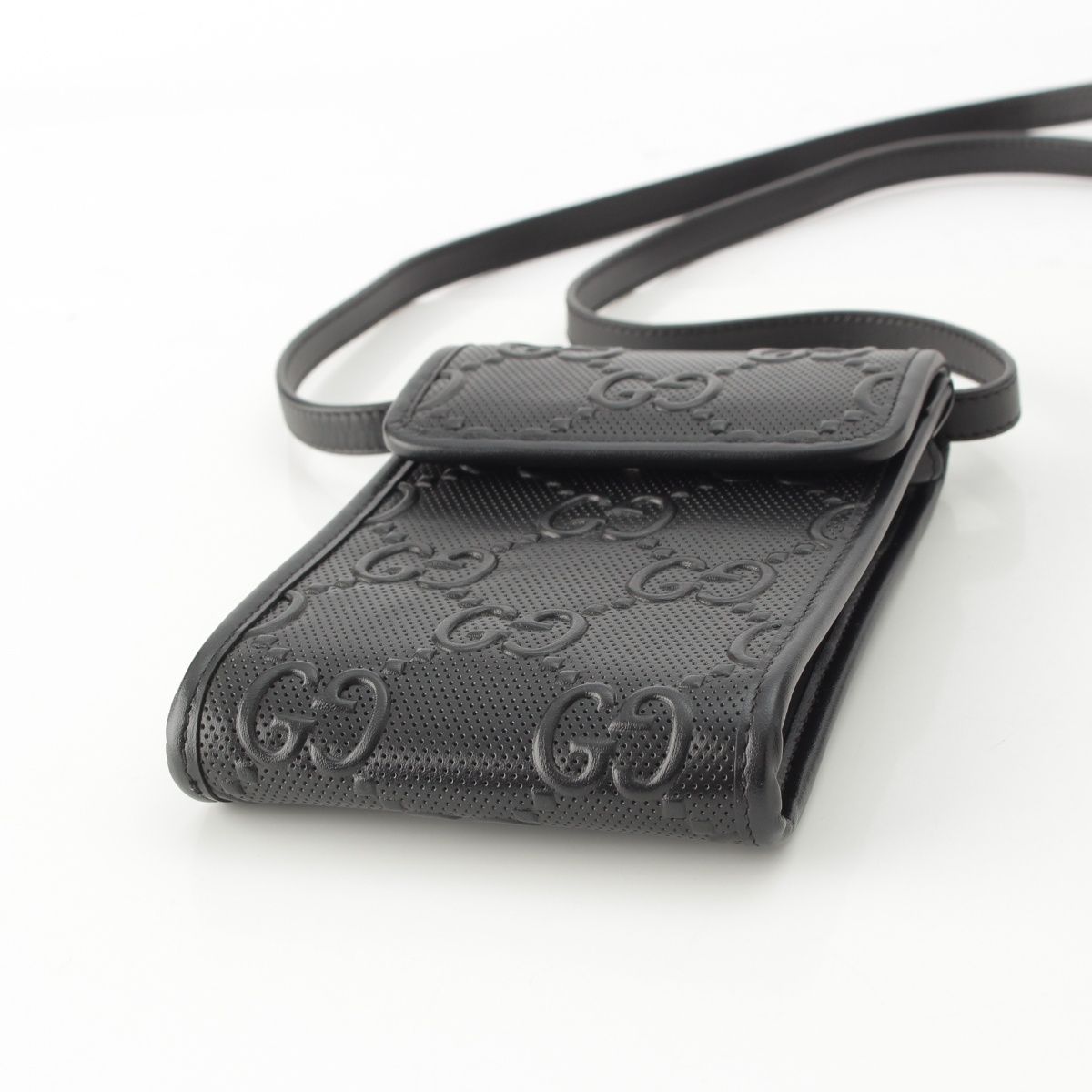 Gucci Leather GG Embossed Shoulder Bag Pouch Black — view 5