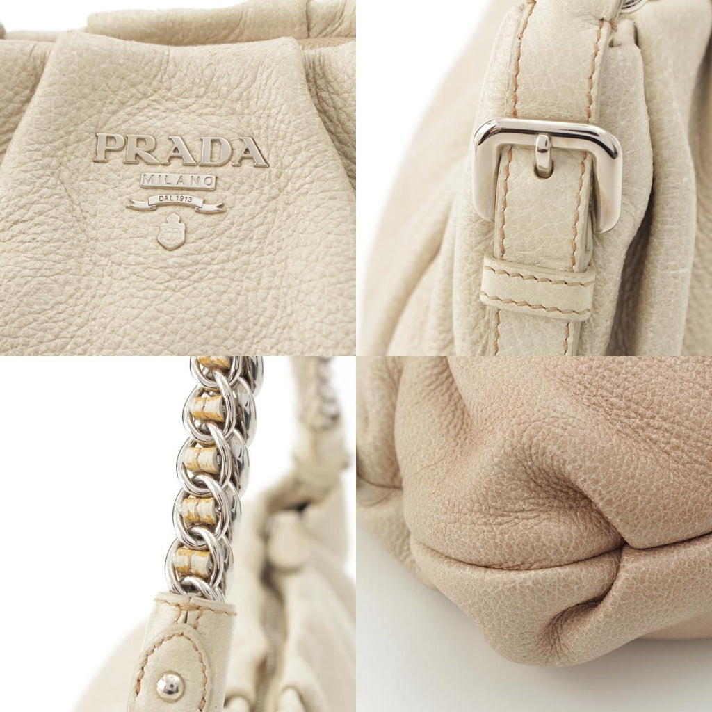 Prada Cervo Lux Chain Leather Hobo Gradient Shoulder Bag Ivory Pink Beige — view 8