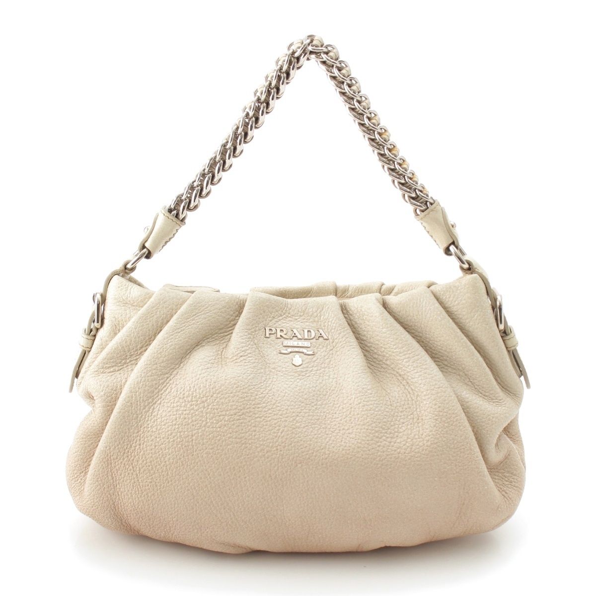 Prada Cervo Lux Chain Leather Hobo Gradient Shoulder Bag Ivory Pink Beige