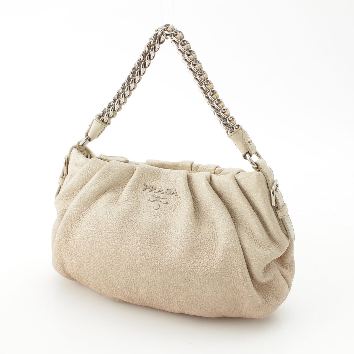 Prada Cervo Lux Chain Leather Hobo Gradient Shoulder Bag Ivory Pink Beige — view 2