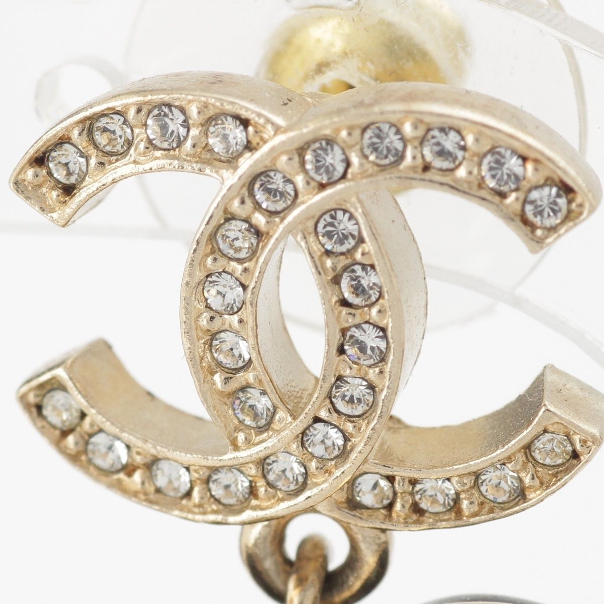 Chanel Metal Rhinestone CC Logo Heart Earrings Black Gold — view 4