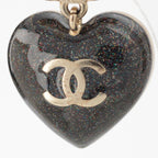 Chanel Metal Rhinestone CC Logo Heart Earrings Black Gold — view 7