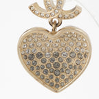 Chanel Metal Rhinestone CC Logo Heart Earrings Black Gold — view 3