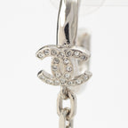 Chanel Metal Rhinestone CC Logo Chain Drop Ear Cuff Earrings Silver — view 3