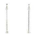 Chanel Metal Rhinestone CC Logo Chain Drop Ear Cuff Earrings Silver