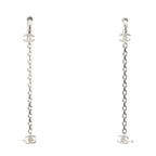 Chanel Metal Rhinestone CC Logo Chain Drop Ear Cuff Earrings Silver