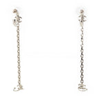 Chanel Metal Rhinestone CC Logo Chain Drop Ear Cuff Earrings Silver — view 2