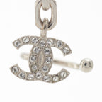 Chanel Metal Rhinestone CC Logo Chain Drop Ear Cuff Earrings Silver — view 6
