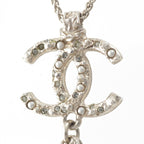 Chanel Metal Pearl CC Logo Rhinestone Necklace Silver — view 4