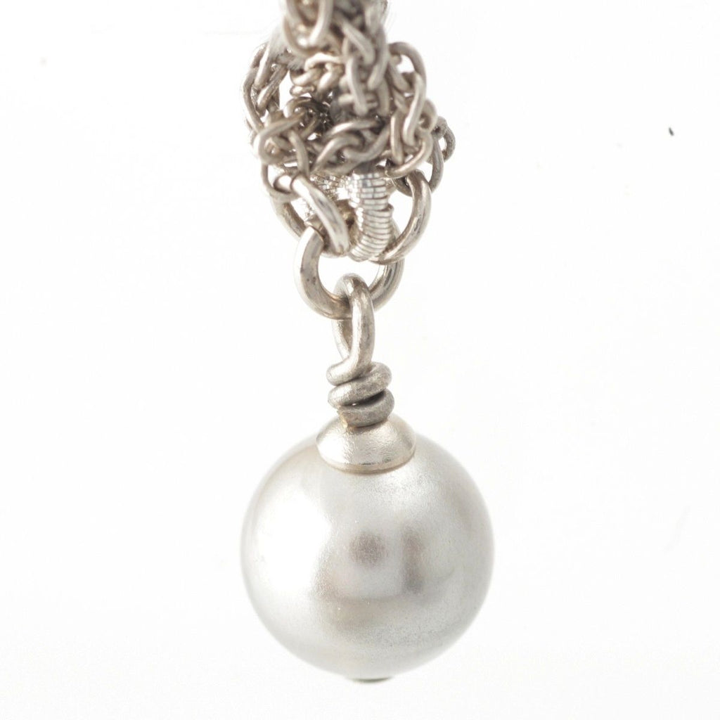 Chanel Metal Pearl CC Logo Rhinestone Necklace Silver — view 6
