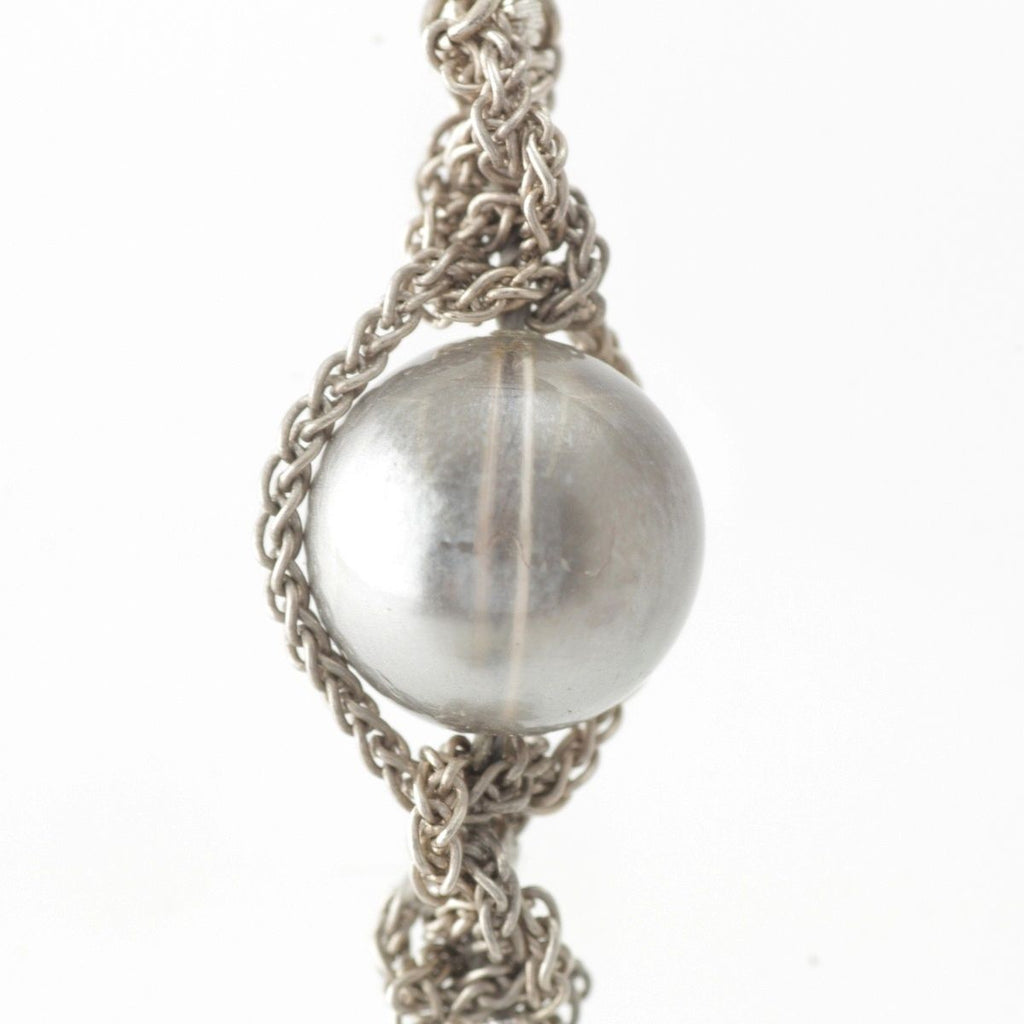 Chanel Metal Pearl CC Logo Rhinestone Necklace Silver — view 5