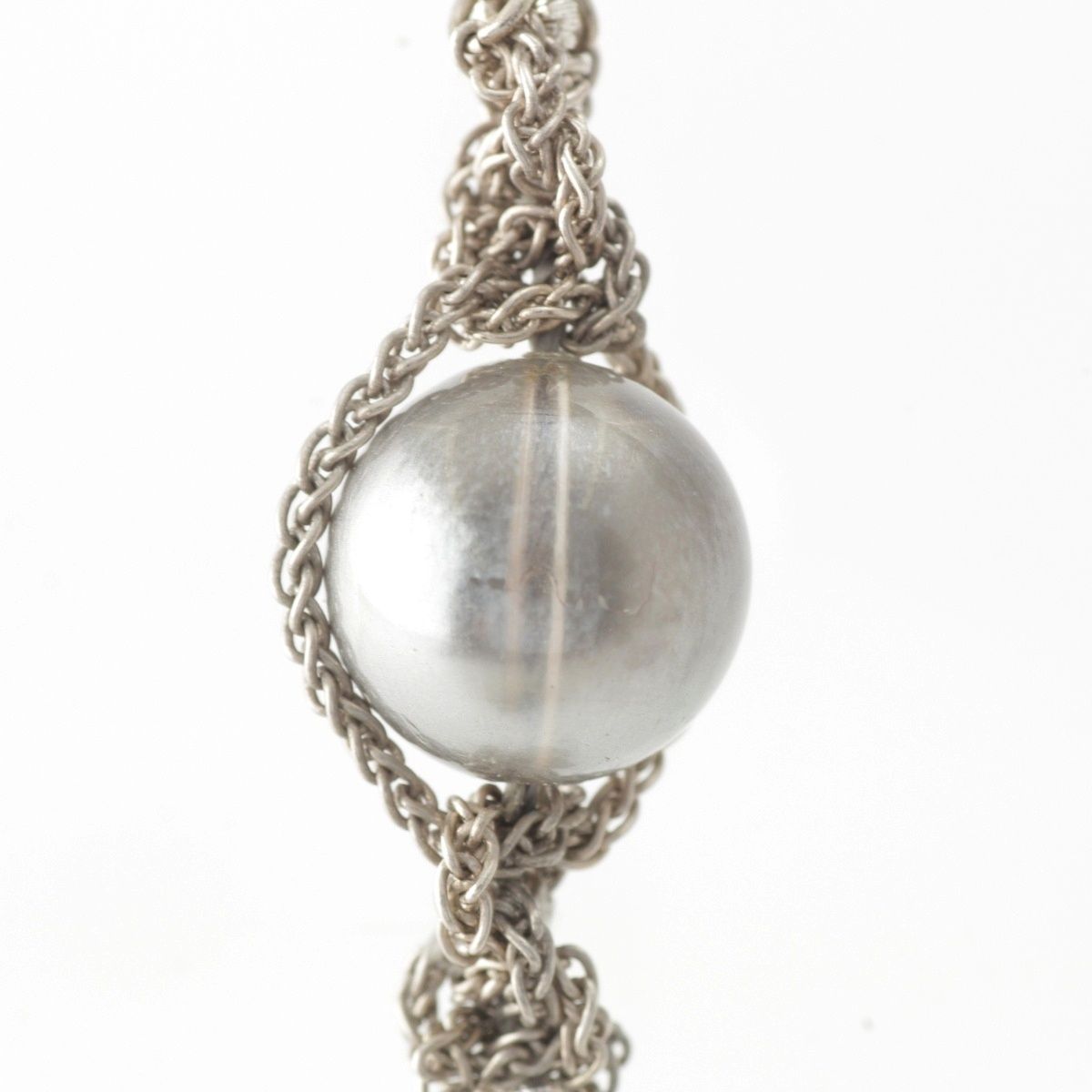 Chanel Metal Pearl CC Logo Rhinestone Necklace Silver — view 5