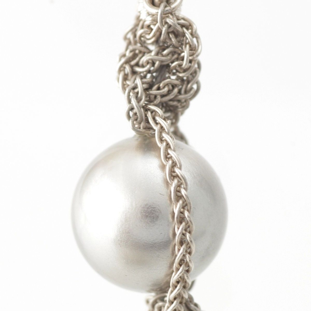 Chanel Metal Pearl CC Logo Rhinestone Necklace Silver — view 8