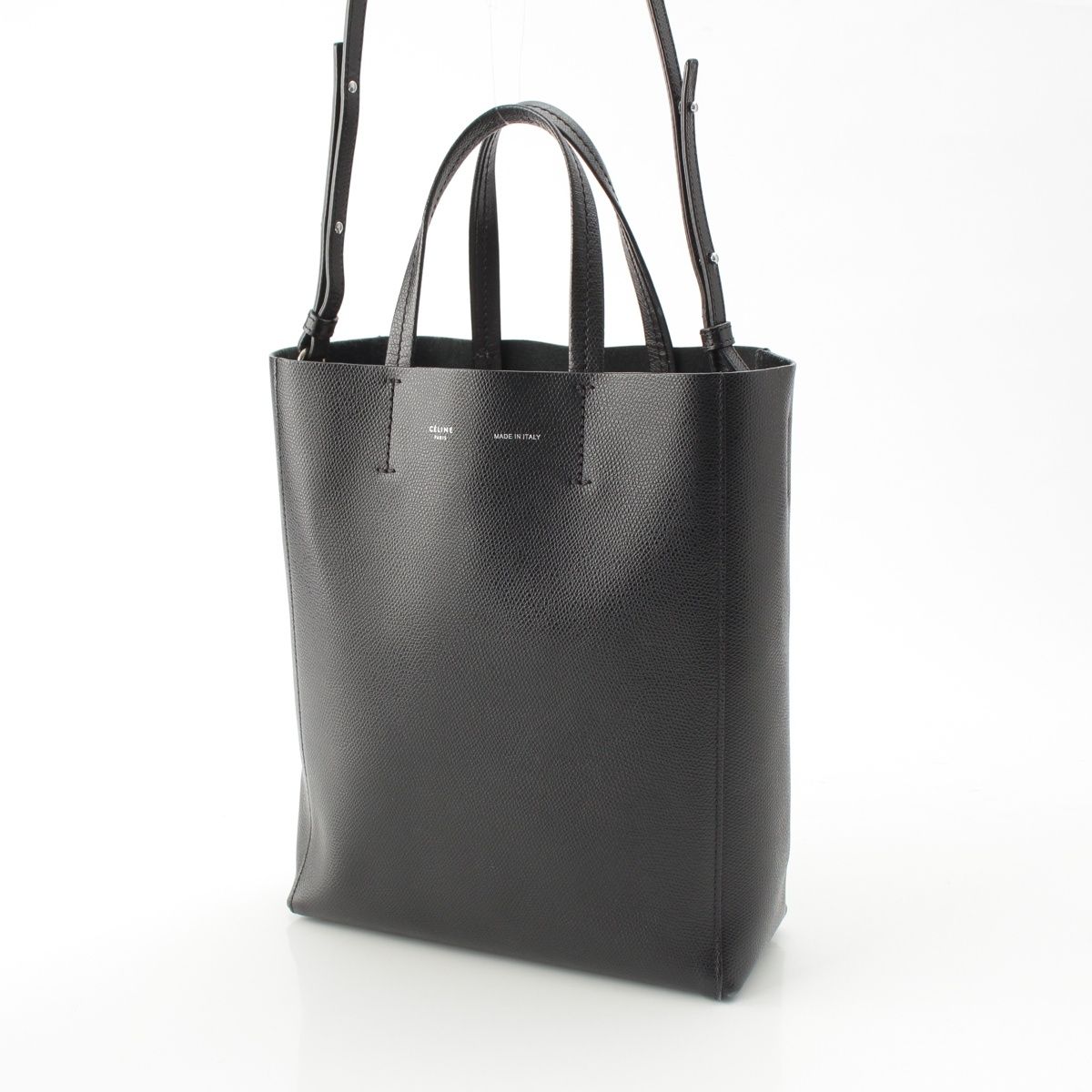 Celine Vertical Cabas Leather Handbag 2-Way Shoulder Black — view 2