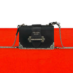 Prada Cahier Logo Leather Chain Mini Shoulder Bag Pochette Black