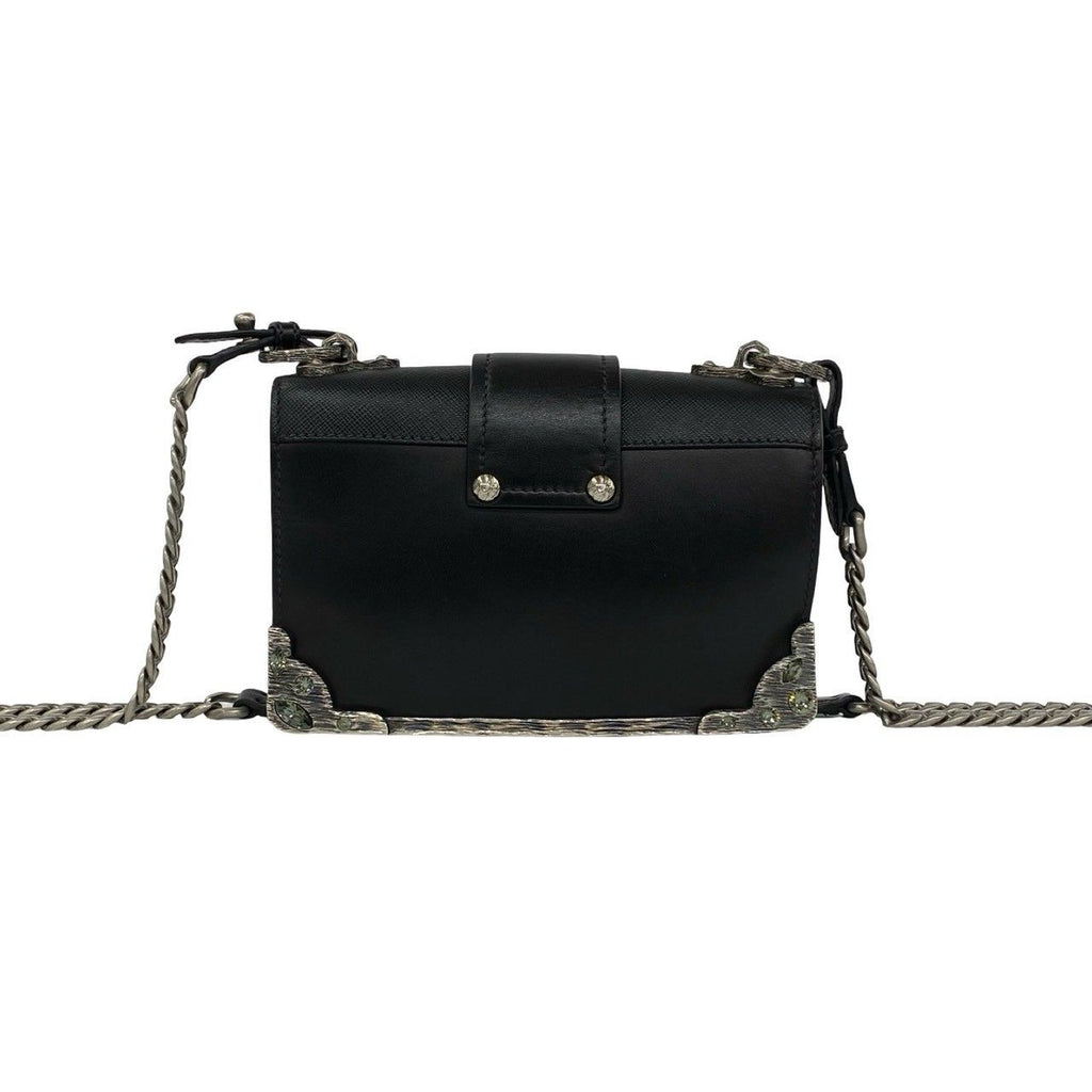 Prada Cahier Logo Leather Chain Mini Shoulder Bag Pochette Black — view 3