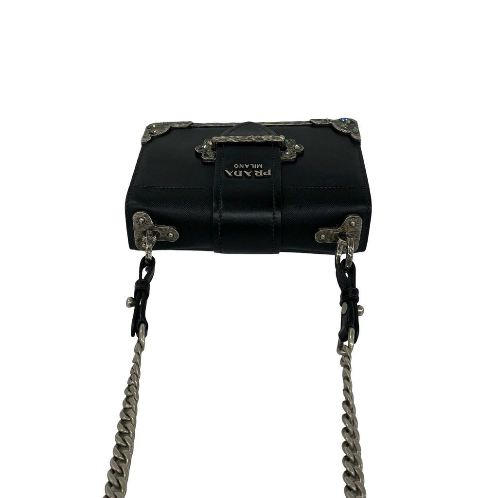 Prada Cahier Logo Leather Chain Mini Shoulder Bag Pochette Black — view 4
