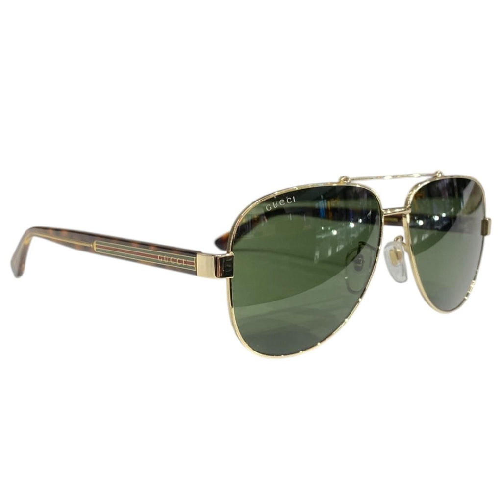 Gucci Sunglasses Web Stripe Frame Logo Tortoiseshell Green Brown Eyewear — view 2