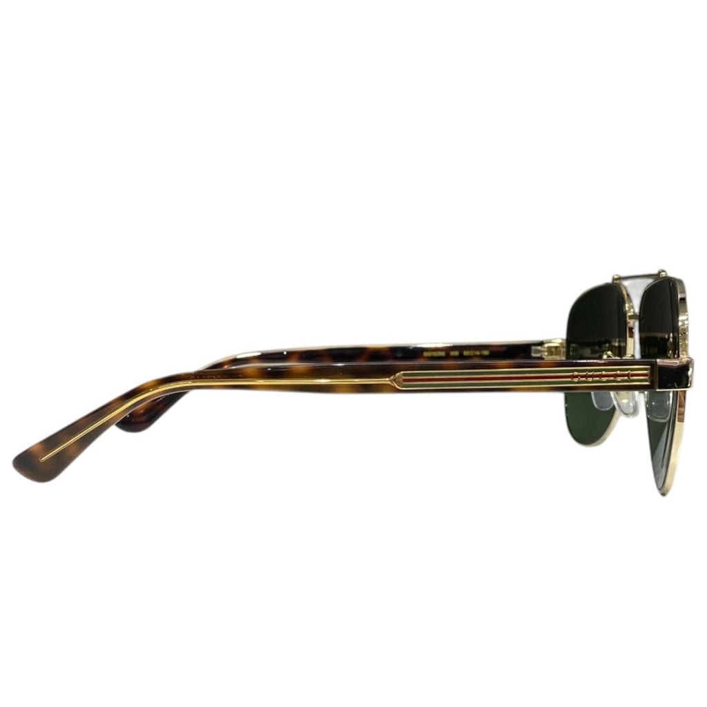 Gucci Sunglasses Web Stripe Frame Logo Tortoiseshell Green Brown Eyewear — view 6
