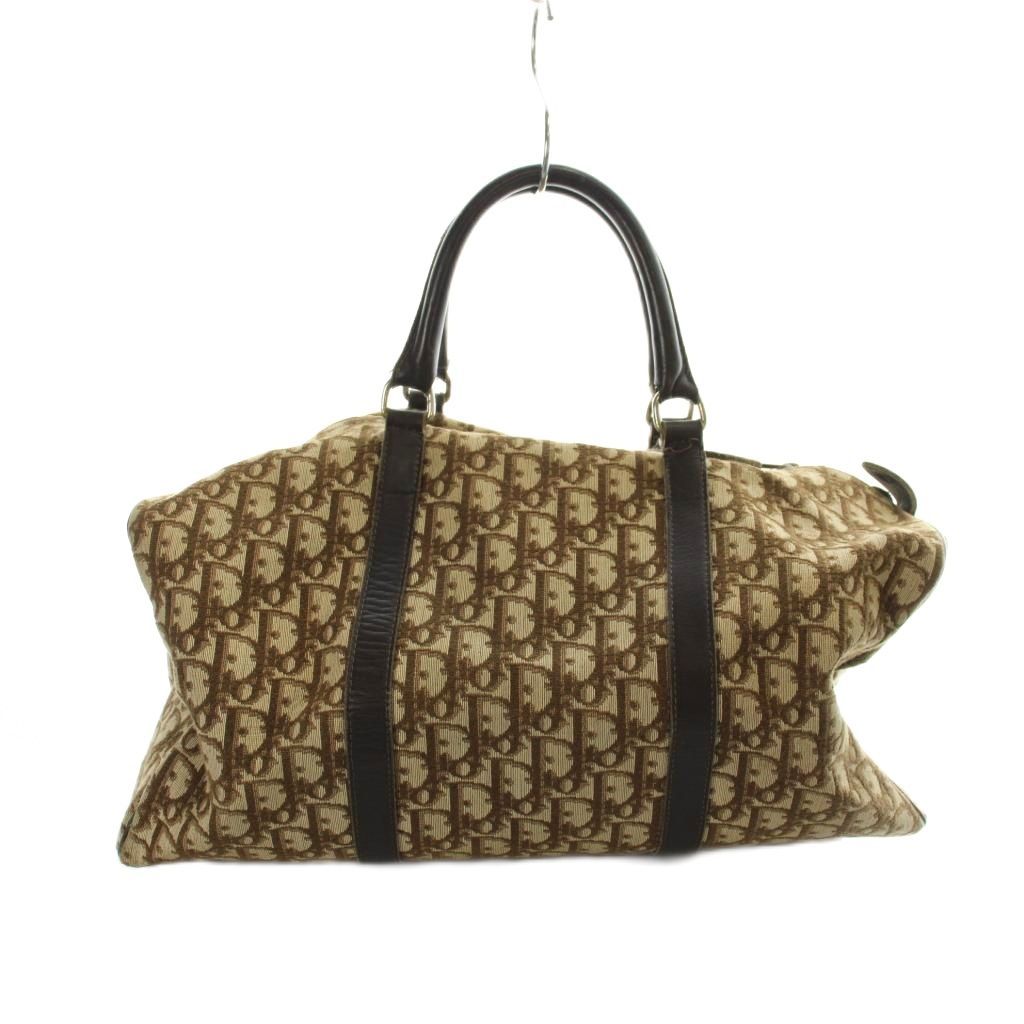 Dior Vintage Boston Bag Trotter Pattern Logo Leather Canvas Brown — view 2