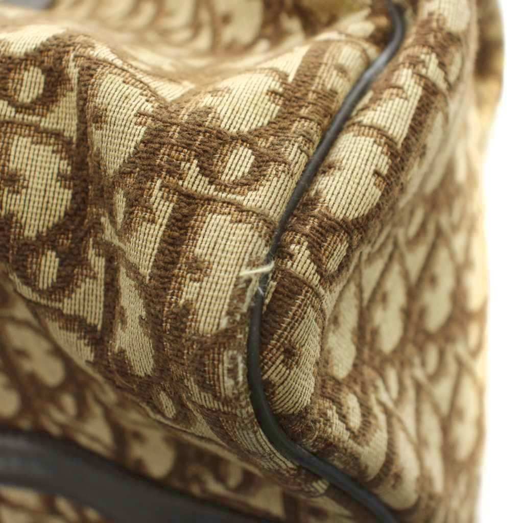 Dior Vintage Boston Bag Trotter Pattern Logo Leather Canvas Brown — view 8