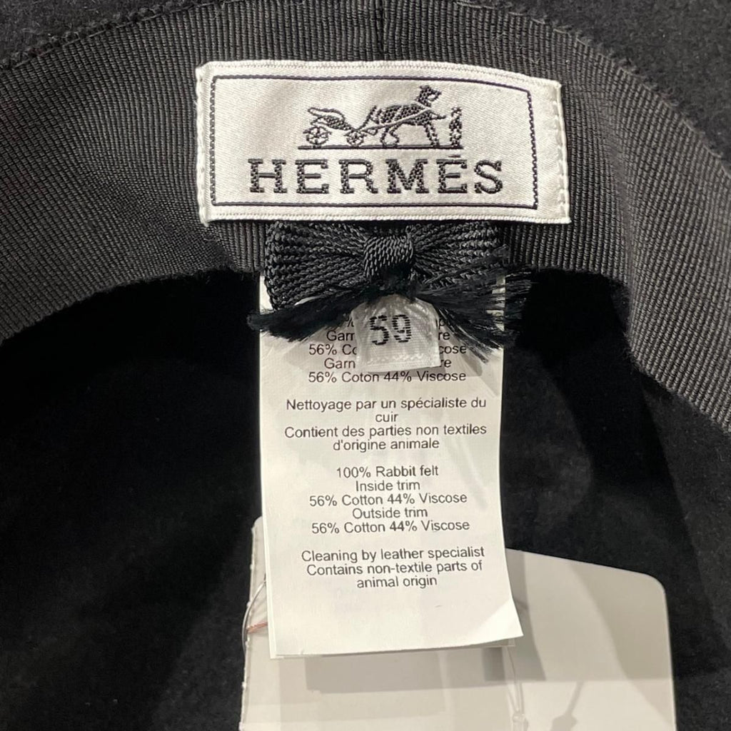 Hermes Hat Rope Hat Wool Black Silver Logo 59 Felt Cotton — view 7