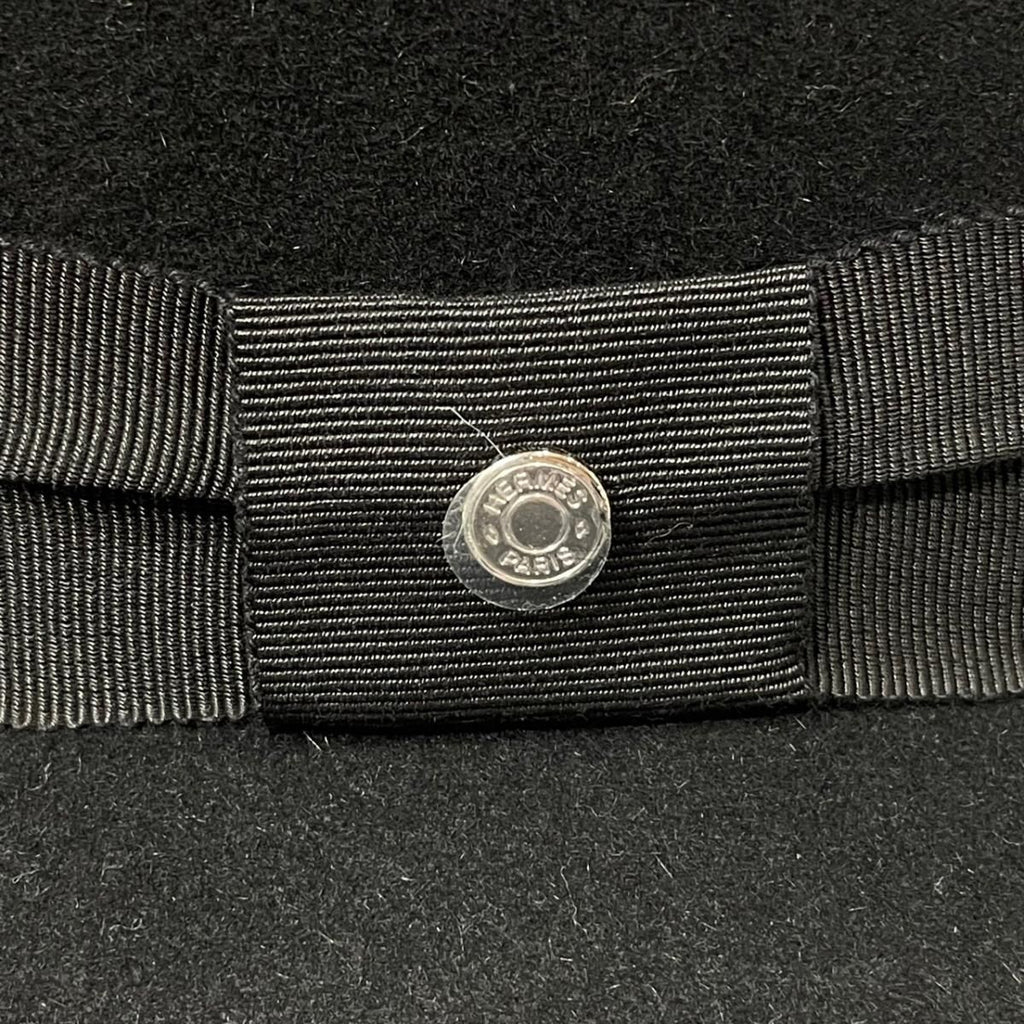 Hermes Hat Rope Hat Wool Black Silver Logo 59 Felt Cotton — view 6