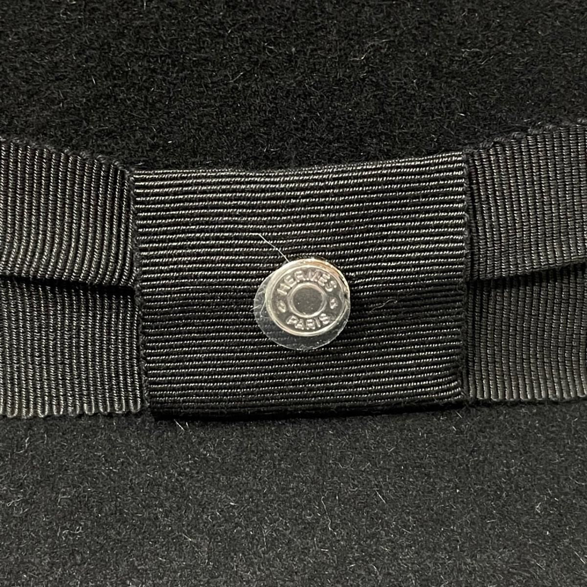 Hermes Hat Rope Hat Wool Black Silver Logo 59 Felt Cotton — view 6