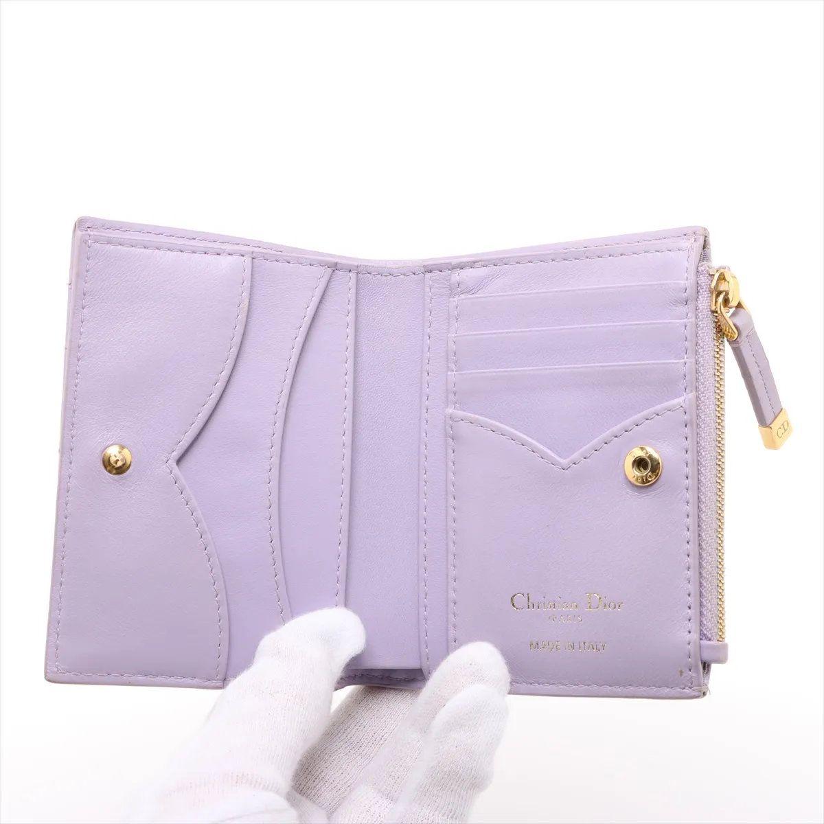 Dior Cannage Heart Dahlia Leather Bifold Wallet Compact — view 3
