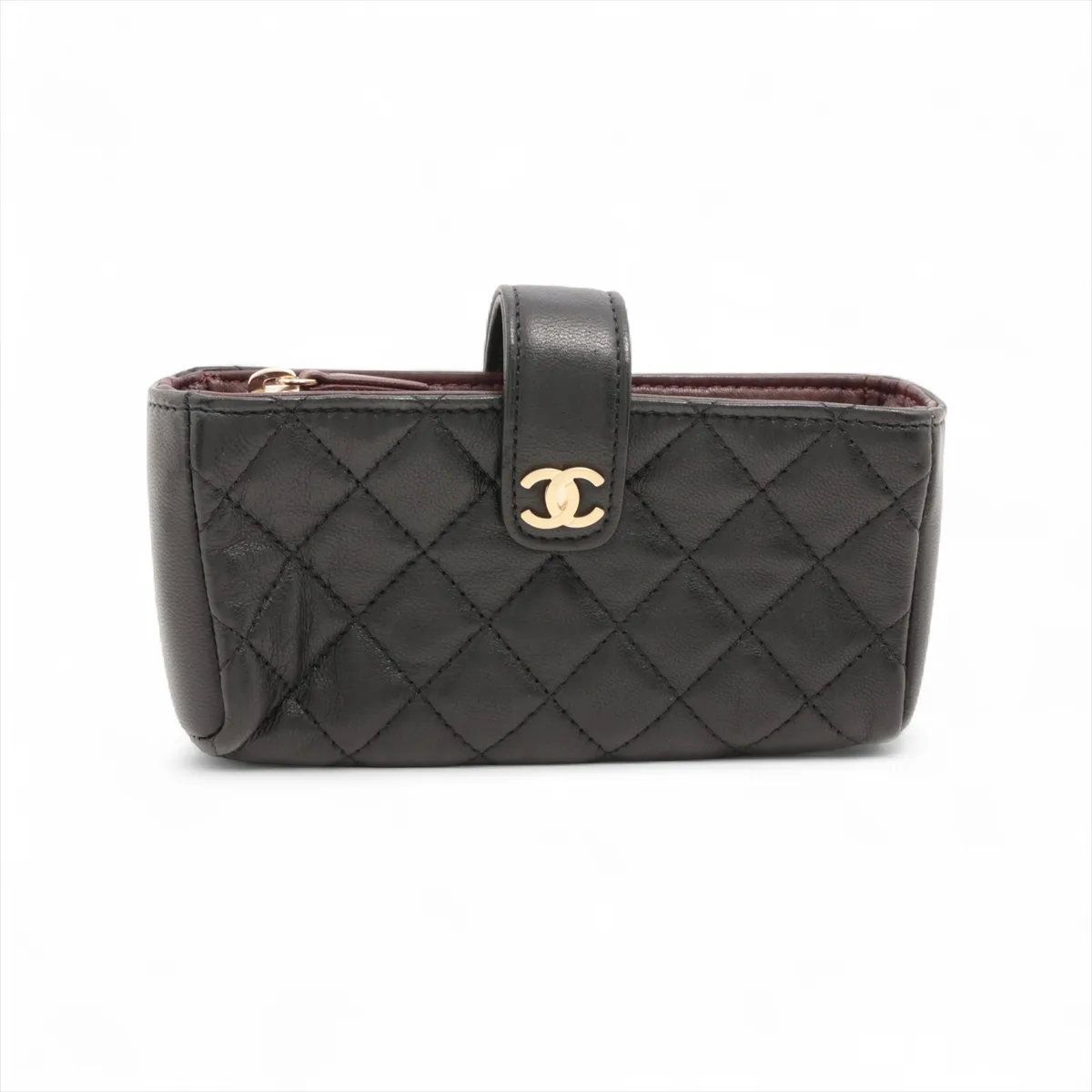 Chanel Quilted Lambskin Leather Pouch CC Logo Black