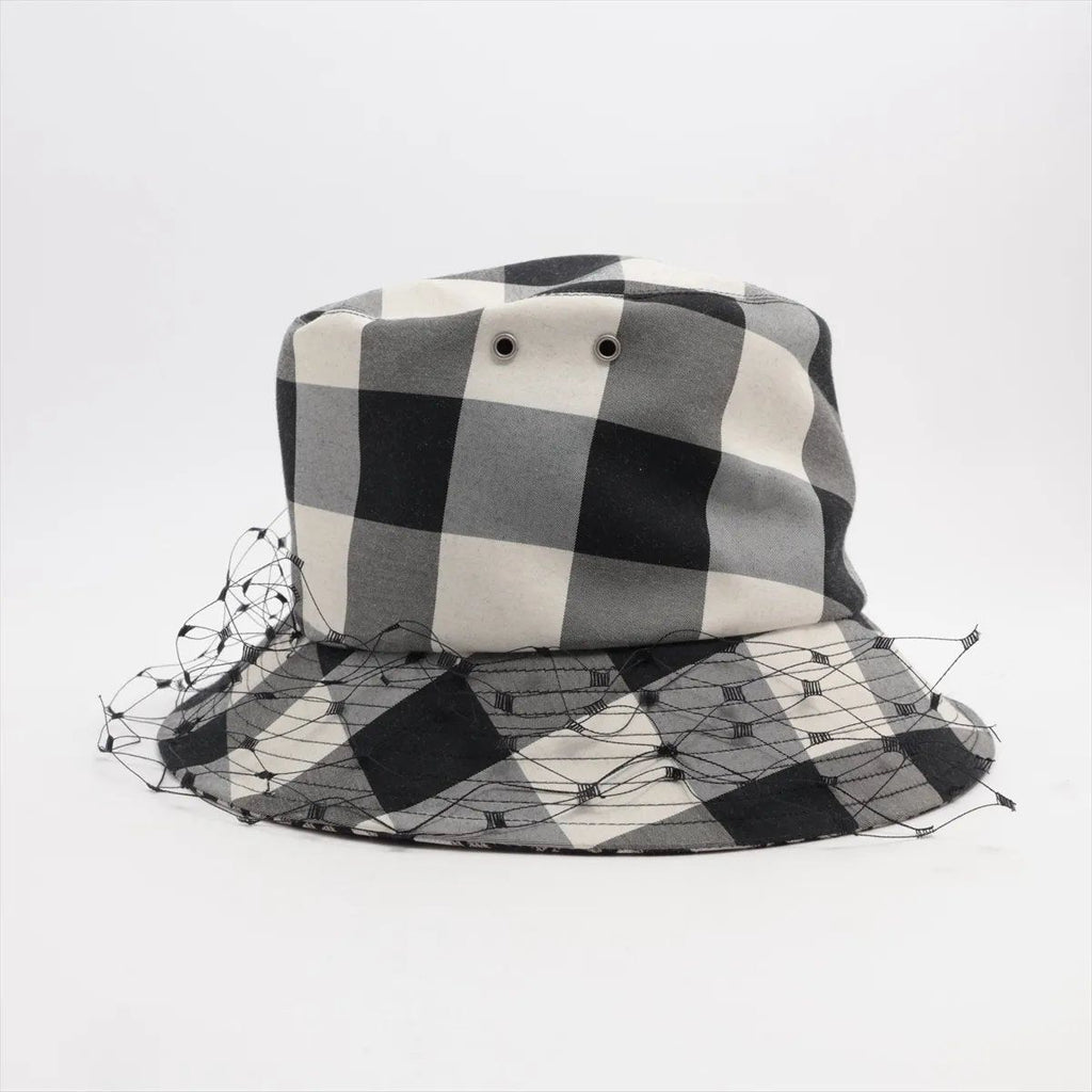 Dior Check Pattern Tulle Veil Bucket Hat 58 — view 3
