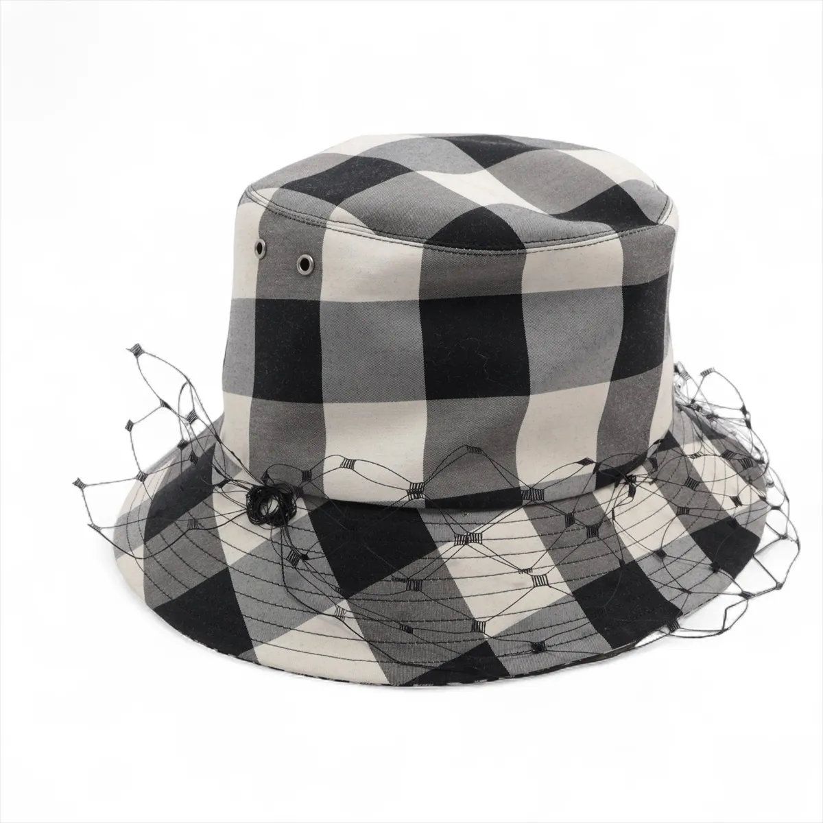 Dior Check Pattern Tulle Veil Bucket Hat 58