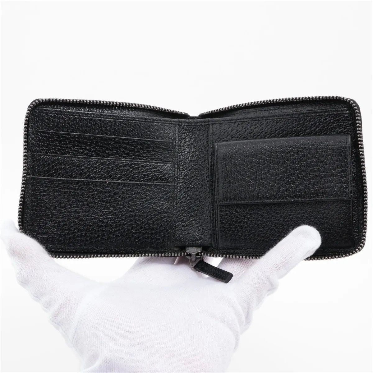 Gucci Leather Canvas Bifold Wallet Zip Around Black — view 3